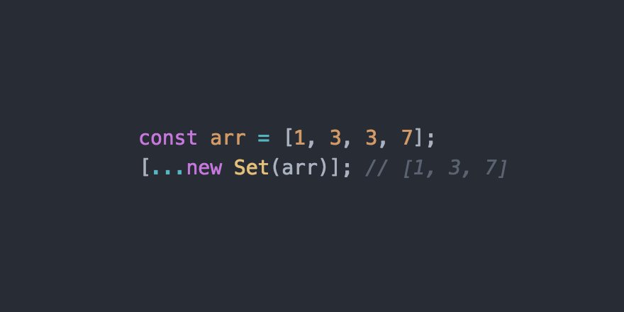 DaniStefanovic's tweet image. Eliminate duplicates from an array in ES6 with Set and the spread operator: