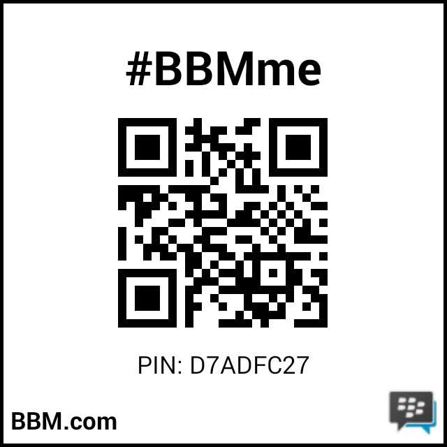رمز PIN لـ#BBMme: D7ADFC27
pin.bbm.com/D7ADFC27