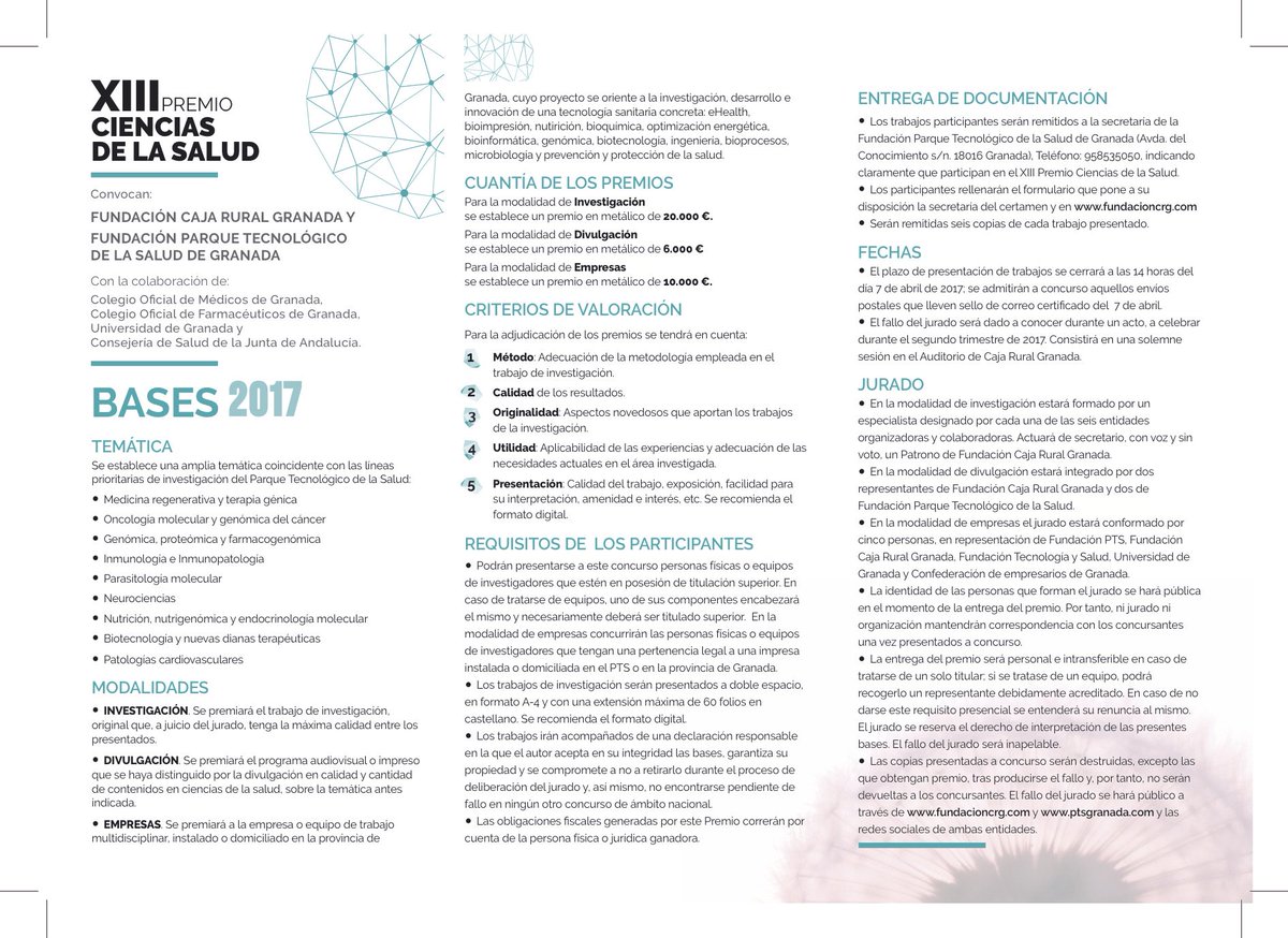 Hoy con <a href="/Cajaruralgr/">Caja Rural Granada</a> lanzamos las bases del XIII Premio Ciencias de la Salud. ¿Nos ayudáis a difundirlo? ¡Y a presentaros!

#GranadaSalud