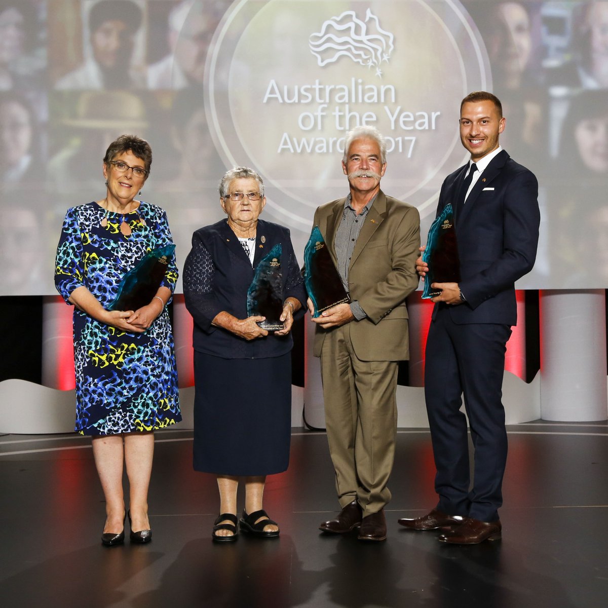 Congrats to the 2017 #AusoftheYear recipients - Alan Mackay-Sim, Sister Anne Gardner, Paul Vasileff, &amp; Vicki Jellie australianoftheyear.org.au