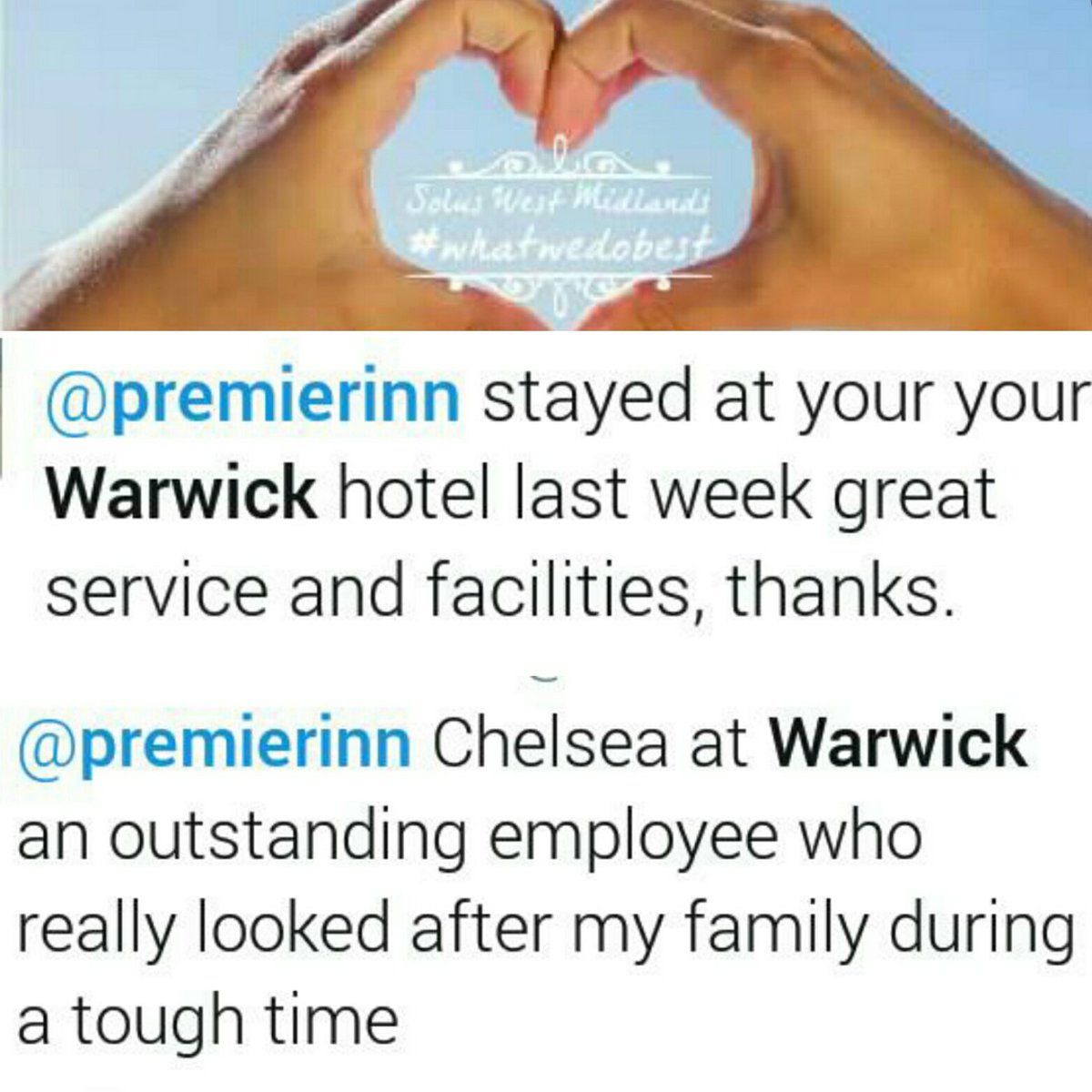 Two public mentions on twitter from happy guests, well done Chelsea and Warwick #whatwedobest <a href="/SDEBDD/">simon ewins</a> <a href="/smmottram/">Sam Mottram</a> @Hinson_Yates <a href="/pi_warwick/">Premier Inn Warwick</a>
