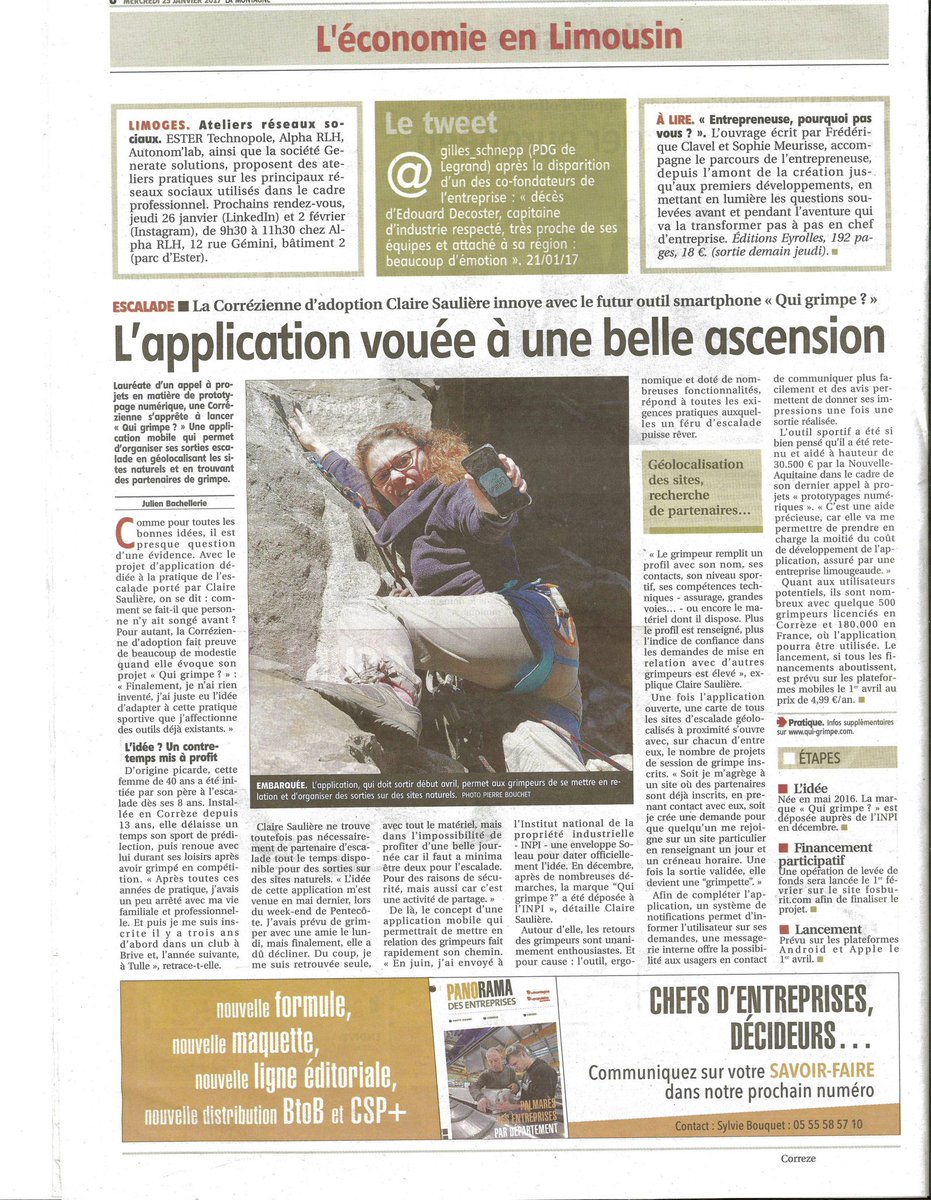 quigrimpe's tweet photo. Qui Grimpe ? dans @lamontagne_fr @lepopulaire_fr ! Ça fait plaisir ! 
@aliptic_ @NvelleAquitaine @odandb https://t.co/c0IVUAcqER
