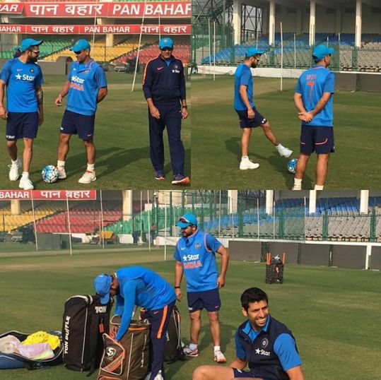 Rainaist's tweet photo. #RainaBackInBlue @ImRaina with the boys practising in Kanpur ahead of 1st T20 against #Eng https://t.co/5uiohtfEeb