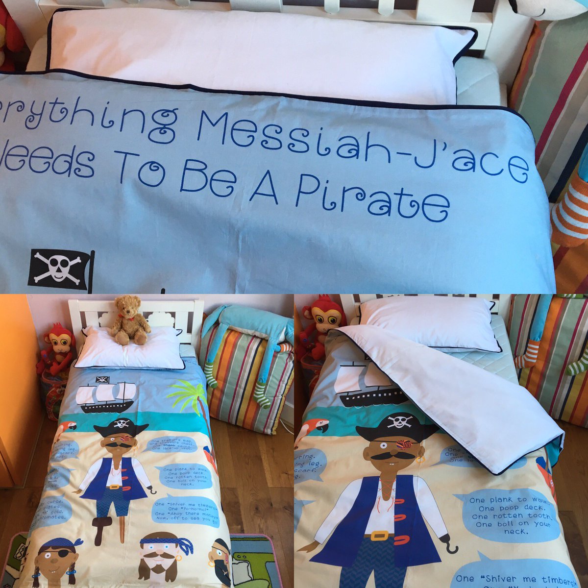 WittyDitDesigns's tweet photo. Why not ‘personalise’ a Witty Ditty duvet cover for your toddler, just like MJ’s below. #wittyditty #bedding #pirateboys #pirategirls #ahoy https://t.co/Bdujxj1P8m