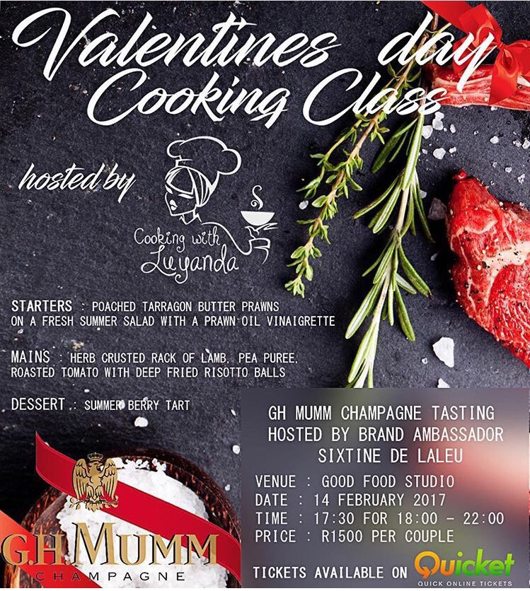 lovers! 💕.. don't forget to reserve your spots at the Valentine's Day Cooking Class hosted by <a href="/CookwithLuyanda/">CookingwithLuyanda</a> at Good Food Studio -JHB.