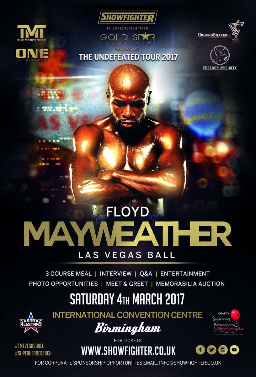 asianbritmusic's tweet photo. @ShowFighterUK present Floyd Mayweather live at B'ham's iconic ICC on 4th March 2017 #boxing

Tickets from £39.50 - https://t.co/9T4xEVmASr https://t.co/MDL9grN6Ca
