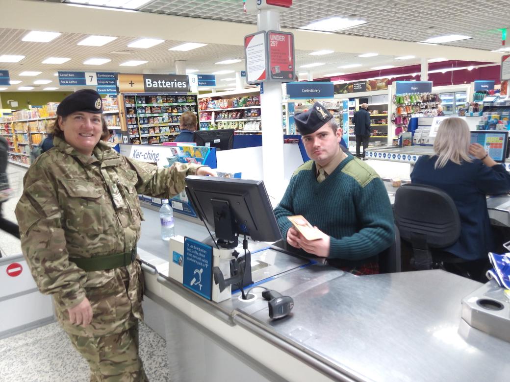 ARHighlandTour's tweet photo. Last min supplies for last day of #HighlandTour Thanks to @Tesco #Monifeith for sorting us out! New career for the piper? #thisisbelonging https://t.co/X1QZXQl9rA