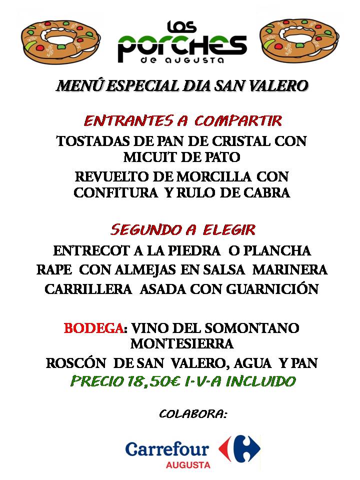 PorchesAugusta's tweet photo. #Menús especiales días #festivos
#Menudeldia #restaurante #sorteo #festivo #SanValero #SantaAgueda #SanValentin https://t.co/YyX8Faw1JI