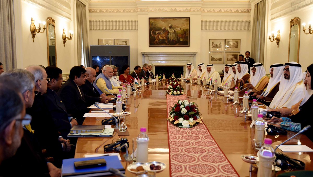 narendramodi's tweet photo. My discussions with HH Mohamed bin Zayed Al Nahyan were wide ranging. We shaped an ambitious roadmap to further strengthen India-UAE ties. https://t.co/EevWiTUHLA