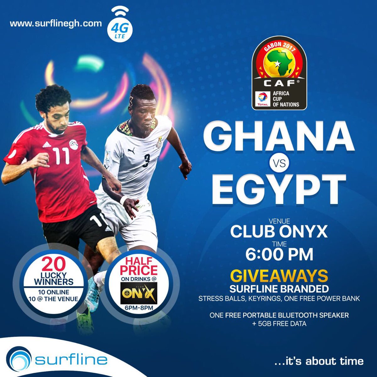 DBLACKGH's tweet photo. Today courtesy of Surfline, Club Onyx shows the Ghana vs Egypt Game! Drinks are half price from 6pm - 8pm &amp; Surfline gives away a lot 2nite https://t.co/0VtGCZ4RBT