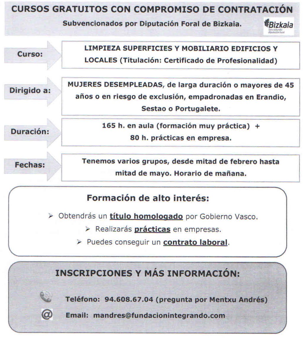 Cursos gratuitos con compromiso de contratación subvencionado por Diputación Foral de Bizkaia. No te los puedes perder!