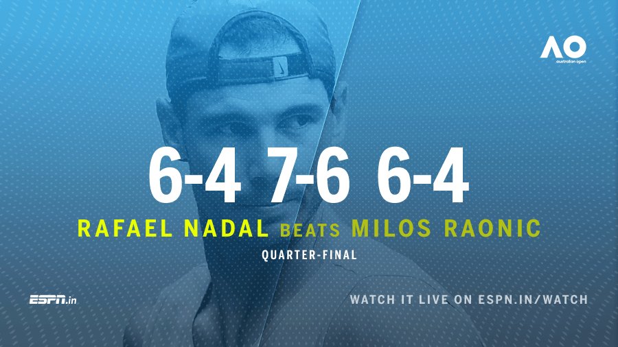 ESPNIndia's tweet photo. Vamos: Rafael Nadal through to #AusOpen semi-finals!
#RollBackTheClock https://t.co/QPFRSMQ2M4