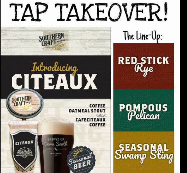 SoCraftBeer's tweet photo. Tap takeover @WurstBierGarten tomorrow!! Check us out @ULLafayette @eatlafayette @WhatsThe_DL @DowntownLFT! #southernbeer #socraftbeer https://t.co/U1Z3v07Dbz