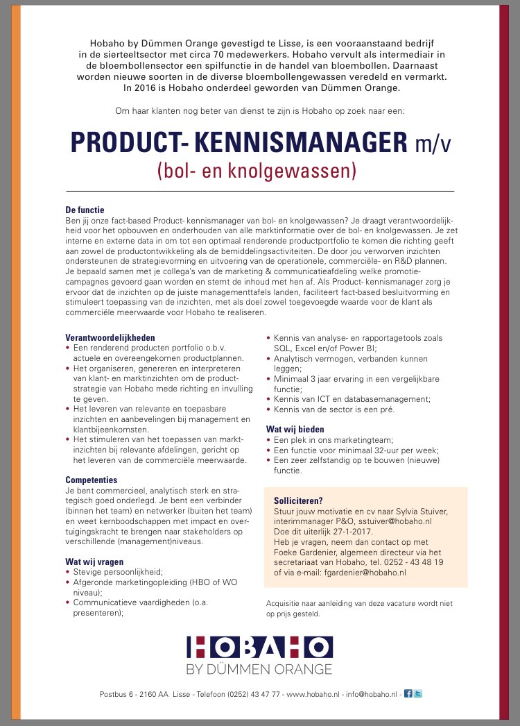 Marketing collega gezocht: Product-kennismanager, uitdagende #vacature #bloembollen #marketing #marktanalyse pls RT