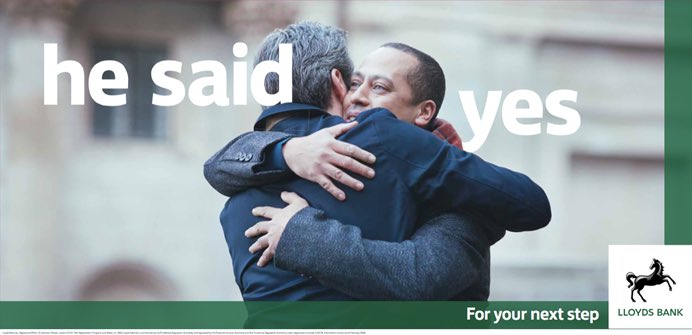 Pride_245's tweet photo. "He said yes" Makes me smile every time I see it. Today in #Tadley branch window. Amazing! @AskLloydsBank #PrideNotPrejudice #Pride245 https://t.co/u9krylZaiI