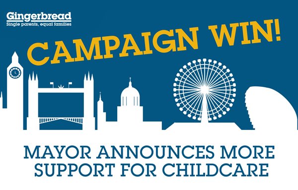 Gingerbread's tweet image. We’re thrilled with @MayorofLondon's commitment to support parents with upfront costs of childcare: bit.ly/2k2ujbt. #CampaignWin