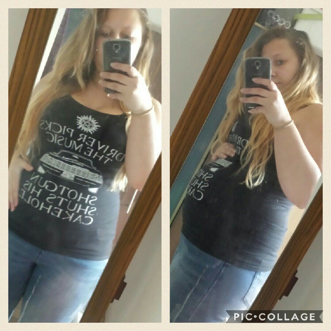 DanielleNason93's tweet photo. Adding a new member to the #SPNFamily 😆😍 
My big belly isn't stopping me rocking any of my SPN tops 
#BabyBump #BabyNumberTwo #17Weeks https://t.co/qOIm0fiPVb