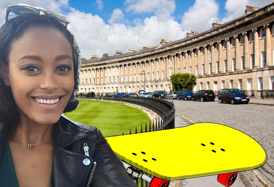 FastDreamers16's tweet photo. We have reached bath. Olivia is giving skateboarding a go, four wheels might be less sore than the two. https://t.co/V71aTxlHcg https://t.co/YBTUuZKyp6