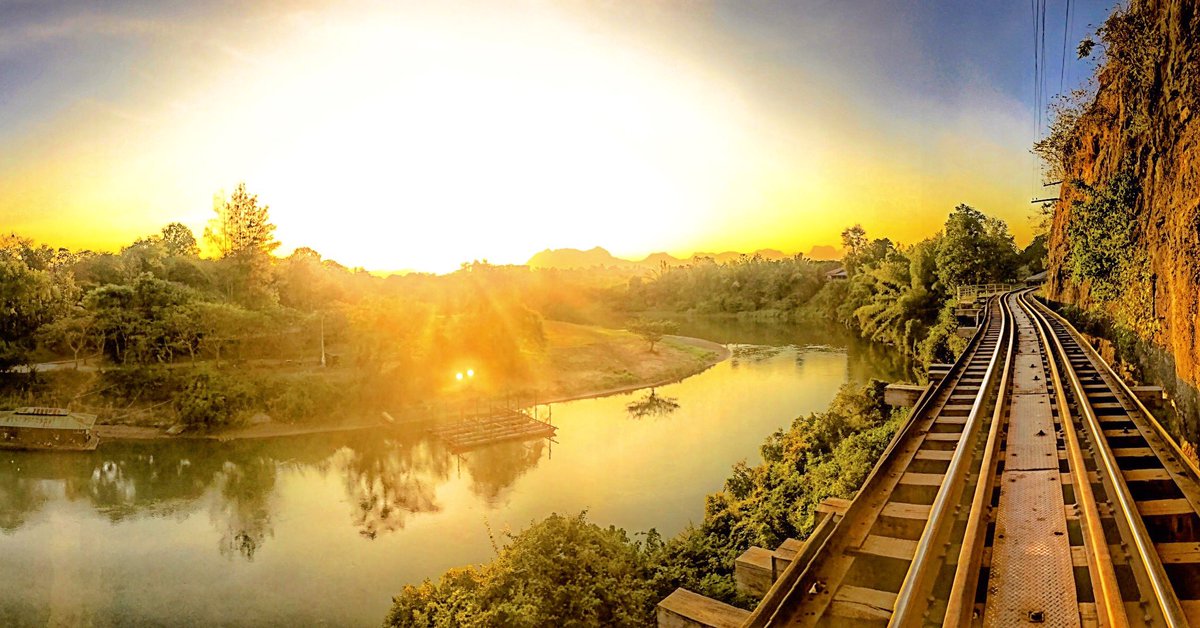 JourneyofKoy's tweet photo. Golden sunset 🌅 on the Death Raiway or Raiway History, Kanchanaburi ,Thailand #travel # https://t.co/G6q7kzwXl6 https://t.co/Y3ie9VRtL4