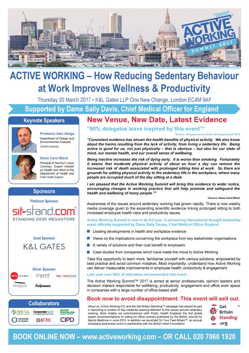 ActiveWorking's tweet photo. LATEST EVENT PROGRAMME!  See the latest International Thought Leaders speaking @ #AWSummit2017  Book your Early Bird Ticket NOW #SitLess https://t.co/FbTtjuNOVY