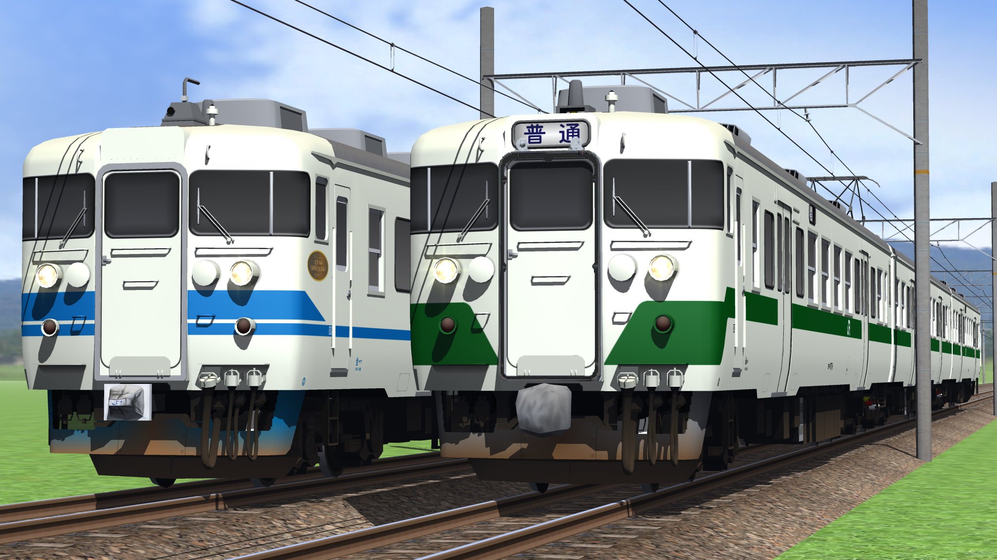 413系/683系 青空の中の683系0番代しらさぎと日本車輌本社の2ショットです