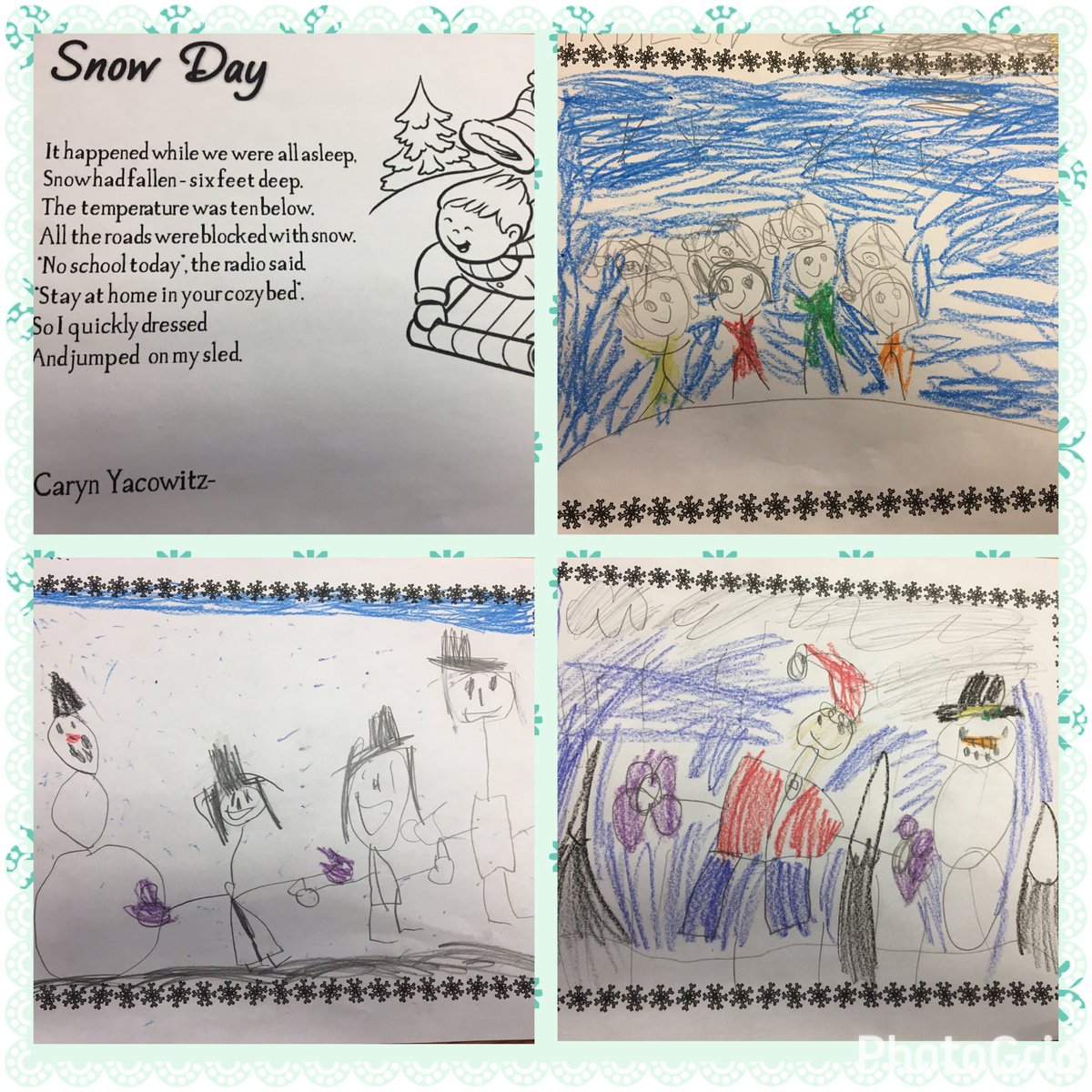 EPEKindergarten's tweet photo. Literacy Week at EPE continues! Illustrating the poem "Snow Day" #kinderartists @ElizabethParkEl @NLESDCA https://t.co/SNQmaCQXOC