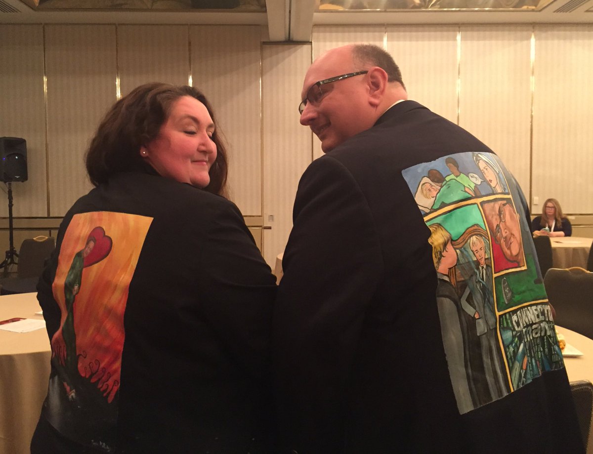 Angela @radclipatra &amp; I rocking our #WalkingGallery of Healthcare jackets. Learn more google.com/amp/www.wsj.co… #SCOPE2017 <a href="/ReginaHolliday/">Regina Holliday</a>