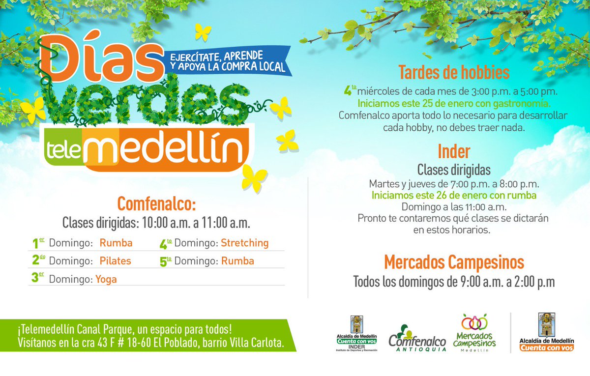 Telemedellin's tweet photo. Prográmate con nuestros #DíasVerdes y los #MercadosCampesinos en el Canal Parque Gabriel García Márquez este y todos los domingos. https://t.co/v5sNYrShax