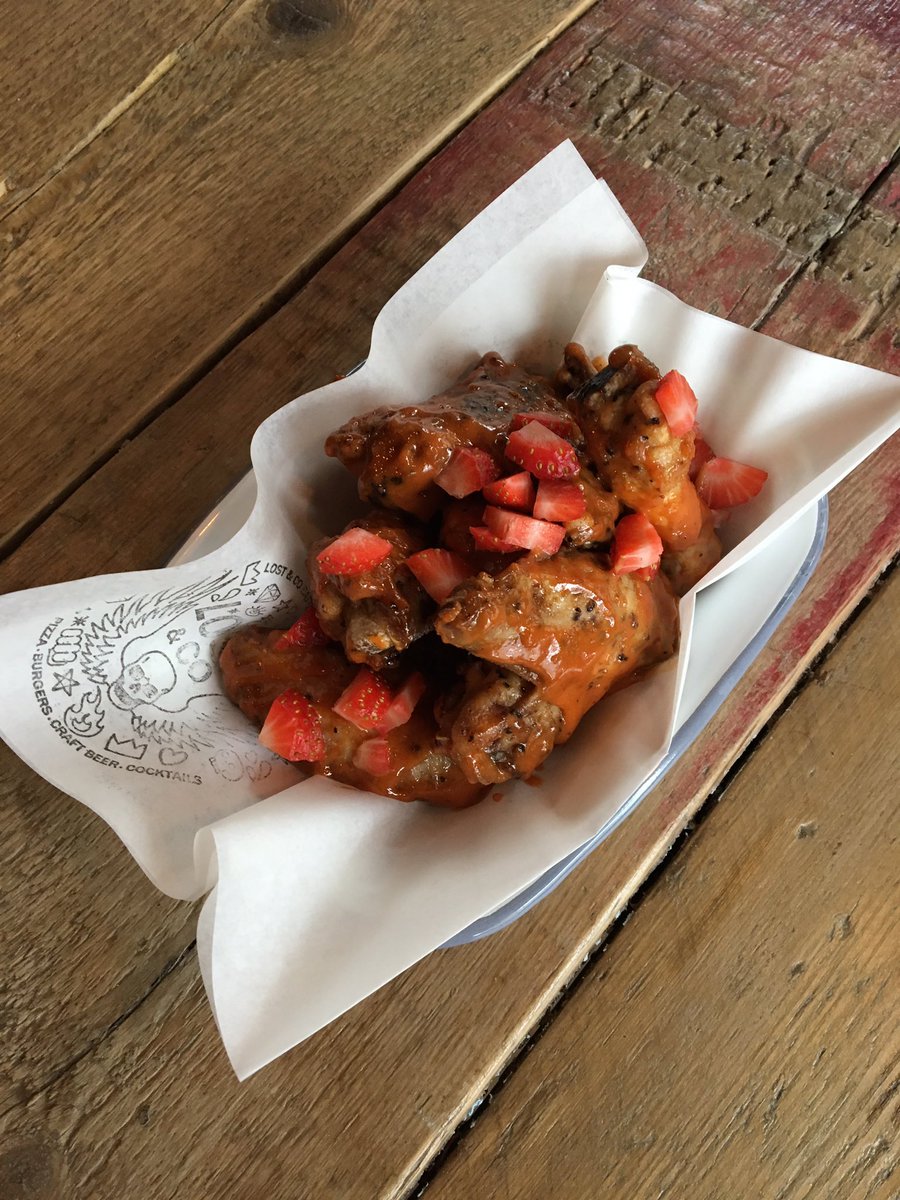 lostbattersea's tweet photo. #humpday treats! Strawberry and peanut chicken wings, awesome! #London #Lunchtime #LunchBreak #foodporn https://t.co/LD3qo9dSAv