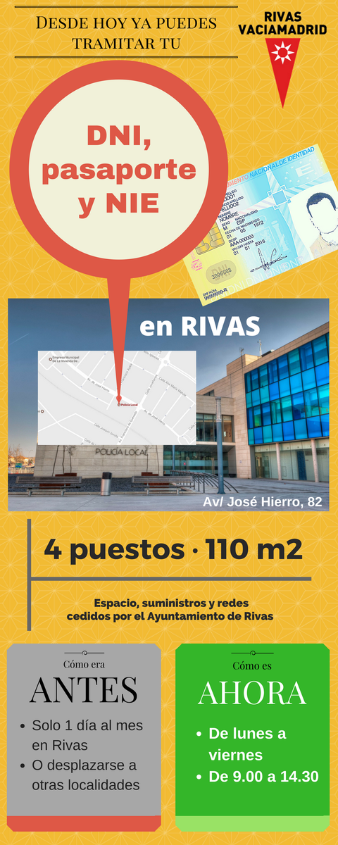 AytoRivas's tweet photo. 🆔DNI > Desde hoy y todos los días, de lunes a viernes y de 9.00 a 14.30, ya puedes tramitar tu DNI, Pasaporte o NIE sin salir de Rivas :) https://t.co/MAcAw0RVNT
