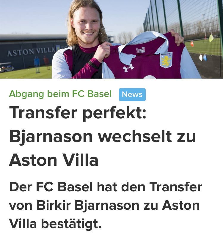 Fc_Basel1's tweet photo. #FCBaselTransfer 
Nun ist es offiziell, Bjarnason wechselt zu Aston Villa. 

#rotblaulive #FCBasel #AstonVilla https://t.co/oDJTVDdjSU
