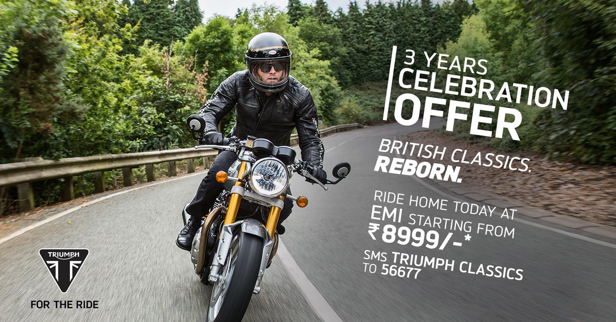 IndiaTriumph's tweet photo. British Classics. Reborn. Ride home a #TriumphClassic today at an EMI starting from INR 8,999. #ForTheRide https://t.co/XzDBxJNwOE