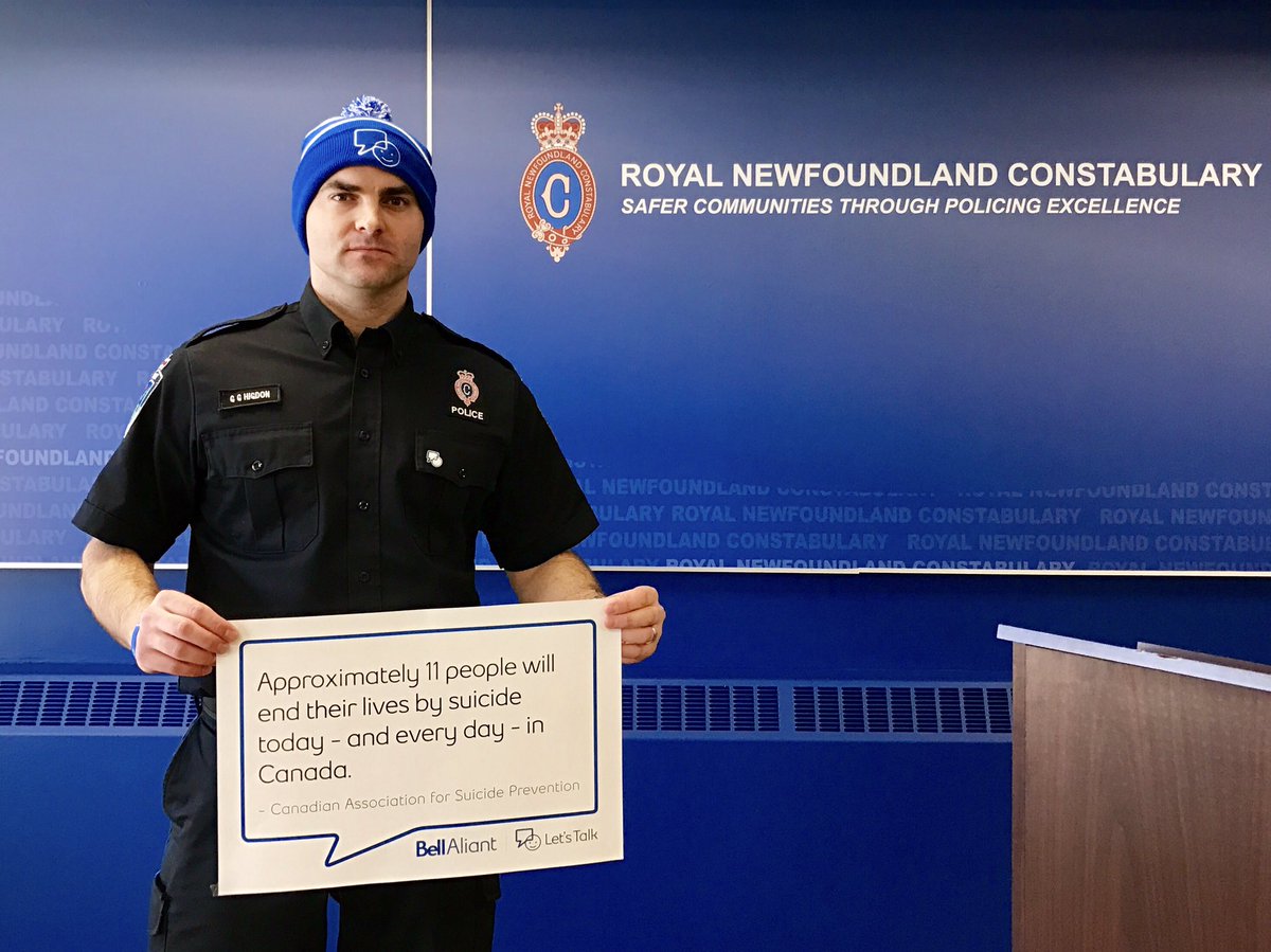 RNC_PoliceNL's tweet photo. Approximately 11 people will end their lives by suicide today - and every day - in Canada. Let's talk about that. #BellLetsTalk https://t.co/XC7sg3zoRD