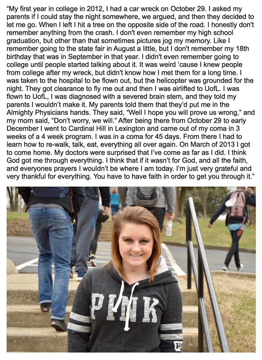 humansofLWC's tweet photo. "My first year in college in 2012, I had a car wreck on October 29. I asked my parents if I could stay the night..." https://t.co/pE5YII5cIB