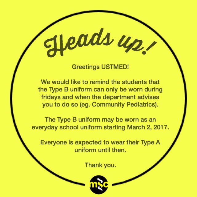 USTMSC's tweet photo. Heads up! Re: Wearing of Uniforms https://t.co/SdHrNJ44KM