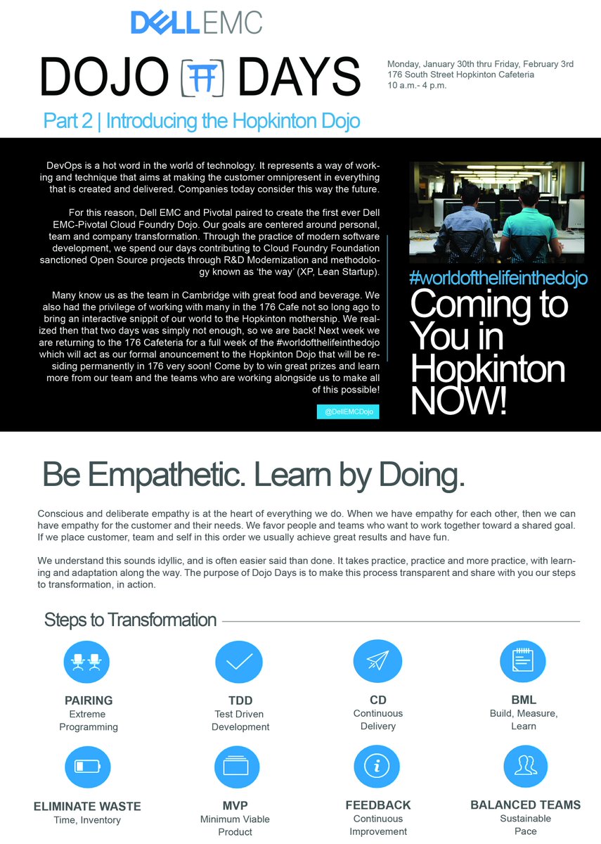 victorkfong's tweet photo. #DojoDay is coming back to Hopkinton next week! @DellEMCDojo will be hosting at 176 South St from Monday (1/30) through Friday (2/2). https://t.co/GZUwsdjGpZ