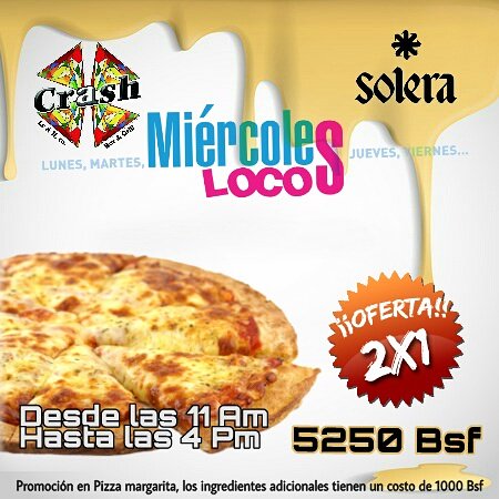 crash_bar's tweet photo. Ya abrimos pizza margarita 2x1 por tan solo 5250 Bfs te esperamos #AlmuerzaConNosotros https://t.co/rHV5eQibAW