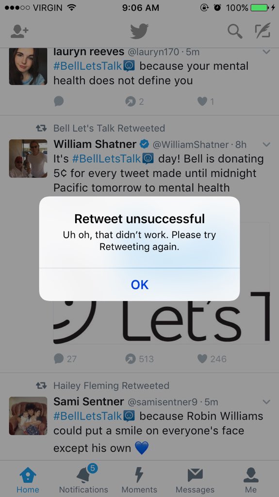 I got temporarily blocked from tweeting already #BellLetsTalk can twitter fix this ??