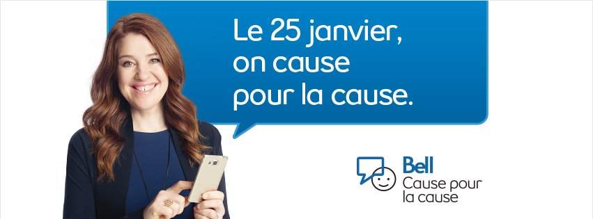 C'est la journée #causepourlacause! Pour chaque tweet utilisant #BellCause, Bell versera 5 ¢ de plus pour des initiatives en santé mentale.