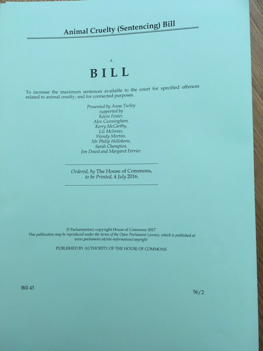 annaturley's tweet photo. Here it is - my bill to increase sentencing for animal cruelty to five years. 2nd Reading 24th February #animaljustice https://t.co/Cs0SwlJEV6