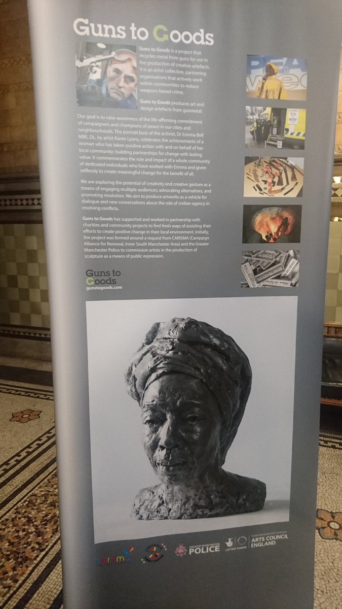 Amina_Lone's tweet photo. Taken 150+ yr for female sculpture in #MCR town hall. Artist Karen Lyons honouring @ErinmaBell w @gunstogoods bust. Bloody marvellous✊#peace https://t.co/p0TmzlItUg