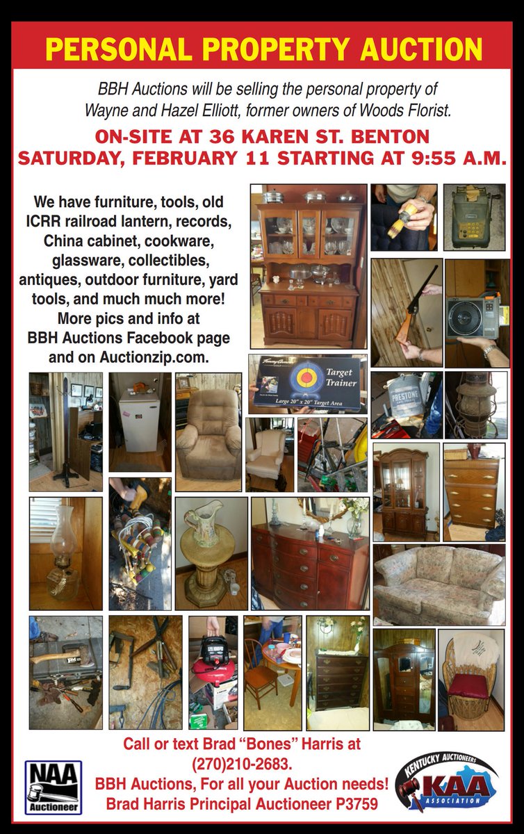 bbhauctions's tweet photo. Personal property auction February 11th starting at 9:55am at 36 Karen St Benton KY #bbhauctions #auctionswork #tools #antiques #furniture https://t.co/gl8BhyGHV4