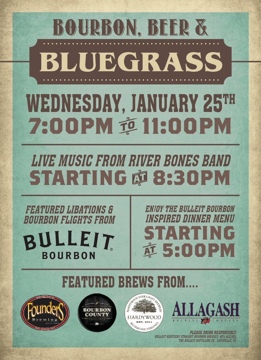 Tonight!!! Great beers, food, Bourbon ,bluegrass and friends! 7-11
<a href="/ForPetesSakePub/">Pete Sake</a> <a href="/theriverbones/">River Bones Band</a> <a href="/MyPhillyAlive/">MyPhillyAlive</a> <a href="/phillylovesbeer/">Philly Loves Beer</a>