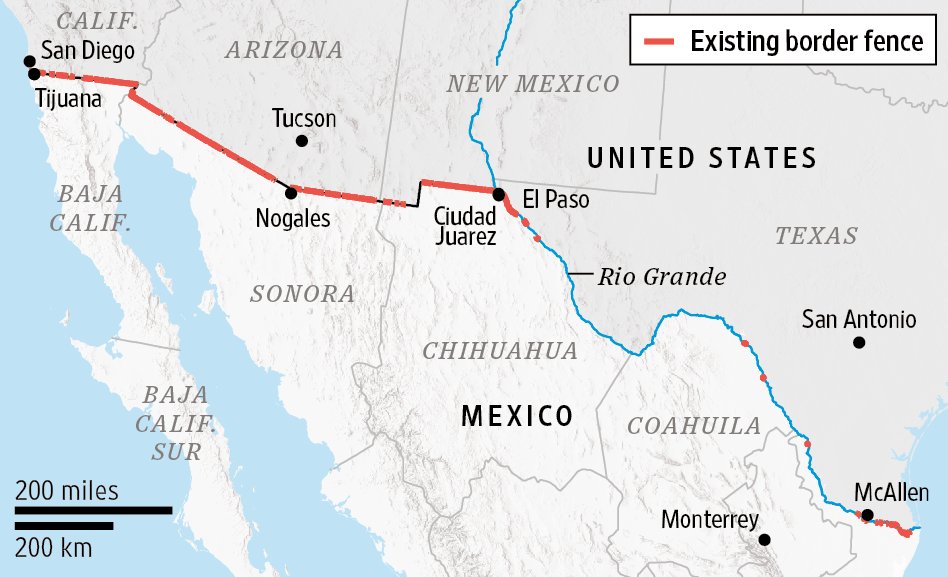 Mexican Border Fence Map