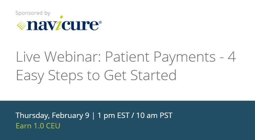 thedailyprac's tweet photo. Join us Feb. 9 for a webinar for #CEU Credit: #PatientPayments – 4 Easy Ways to Get Started  https://t.co/rYXD3yrgMU https://t.co/S5O2YtXPpg