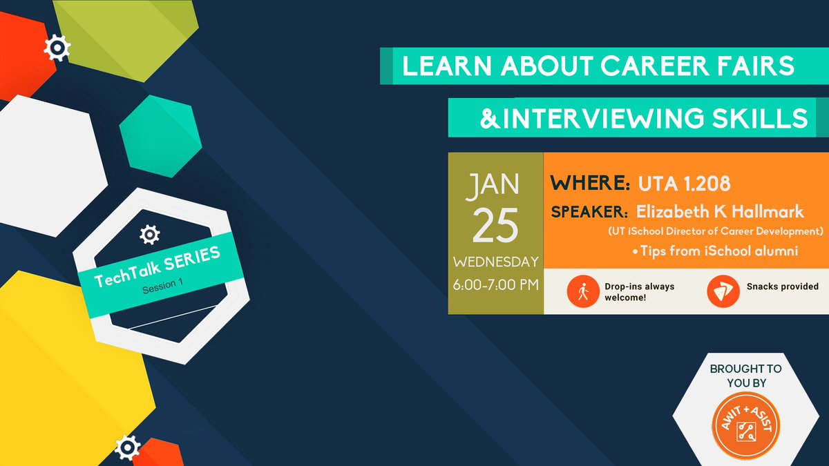 asistUT's tweet photo. Don't forget to come by the iSchool today at 6PM (Room 1.208)! We'll have snacks, and great speakers! Hope to see you there!!! 😁 😁 😁 https://t.co/ERZSVg6JRU