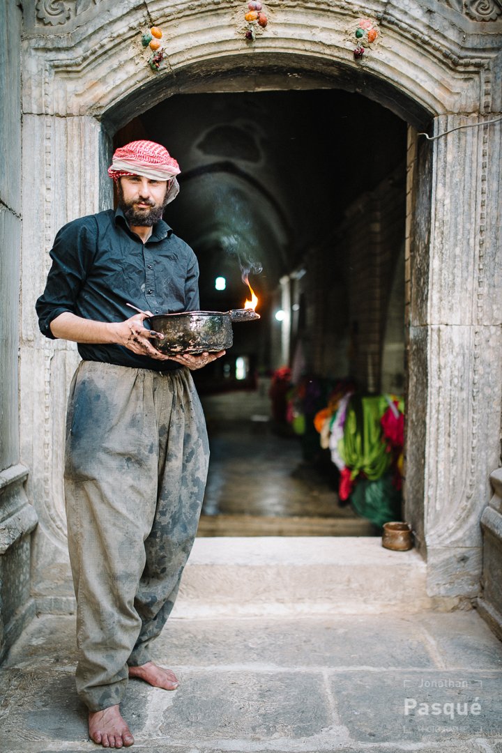 Each evening, before #sunset, #Fakirs walk through the #temple of #Lalesh and light small #fires in front of each house using oil and wicks.