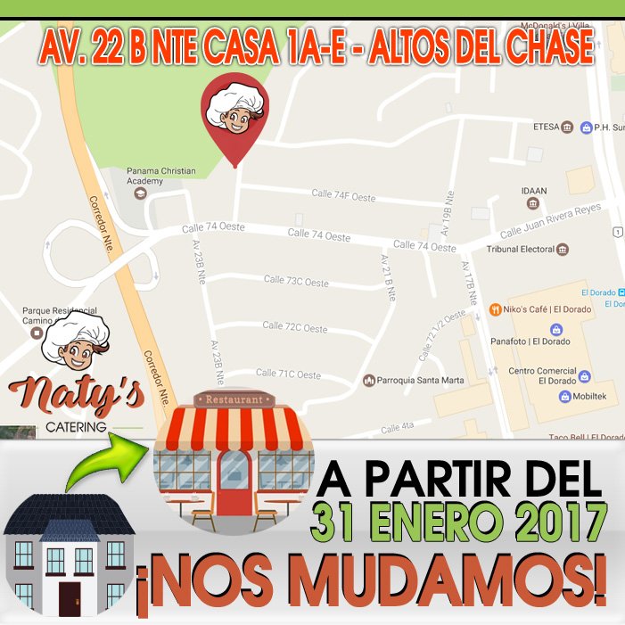 NatyCateringPTY's tweet photo. ¡Nos Mudamos! Dejamos por aquí nuestra nueva ubicación más céntrica, desde donde tenemos mayor y mejor alcance para la Ciudad.! #panama https://t.co/3YXEKsjwQP