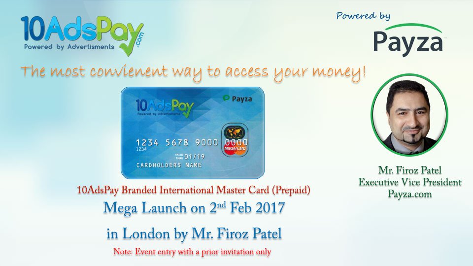 10adspay's tweet photo. Launching soon...10AdsPay Branded International Master Card (Prepaid) powered by Payza...stay tuned for more updates https://t.co/9MIBO6Gi5S