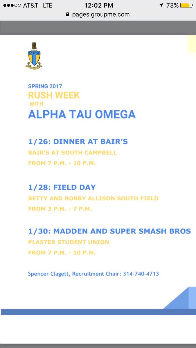MOStateATO's tweet photo. For anyone interested in the fraternity life or just wants to have a good time with some great guys, come out to ATO's rush events! https://t.co/3QyvkI89DJ